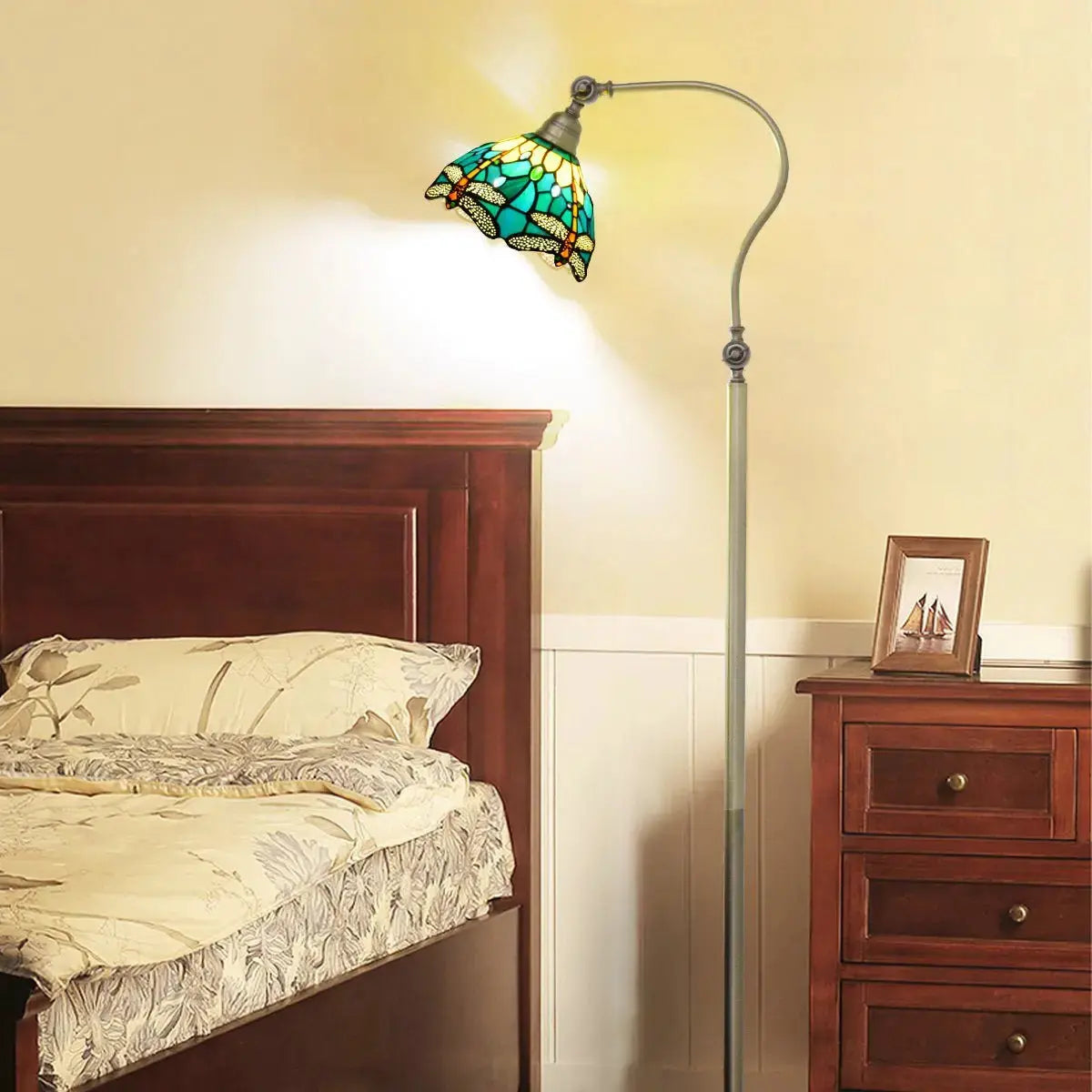 20cm Vintage Stained Glass Green Lampshade Tiffany Dragonfly Floor Lamp Classical Tiffany Lamp