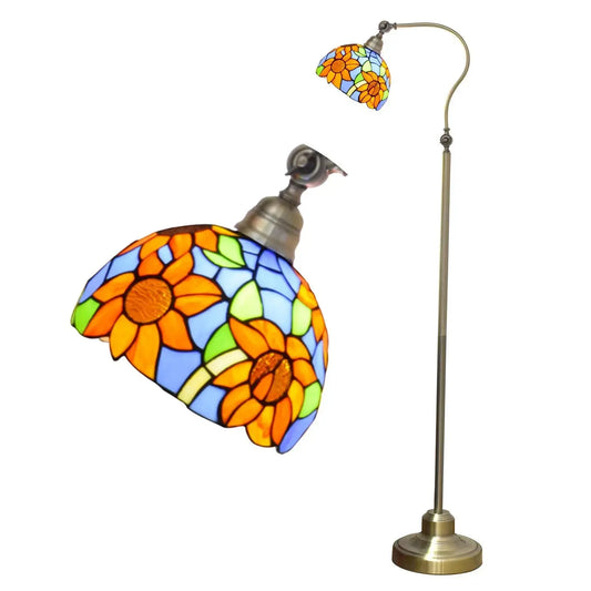 20cm Vintage Floor Tiffany Style Lamps Stained Glass Sunflower Lampshade Standing Light Classical Tiffany Lamp