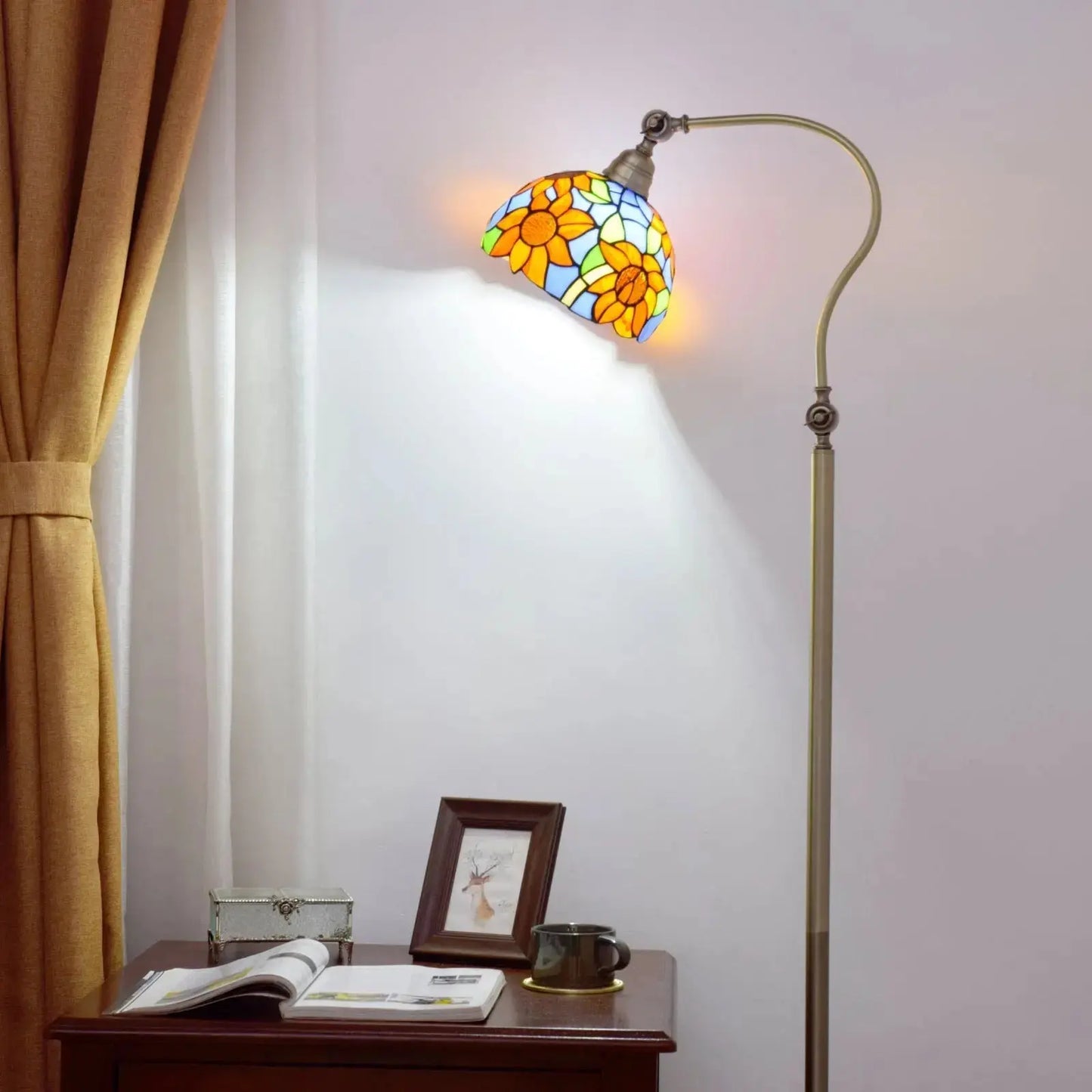20cm Vintage Floor Tiffany Style Lamps Stained Glass Sunflower Lampshade Standing Light Classical Tiffany Lamp