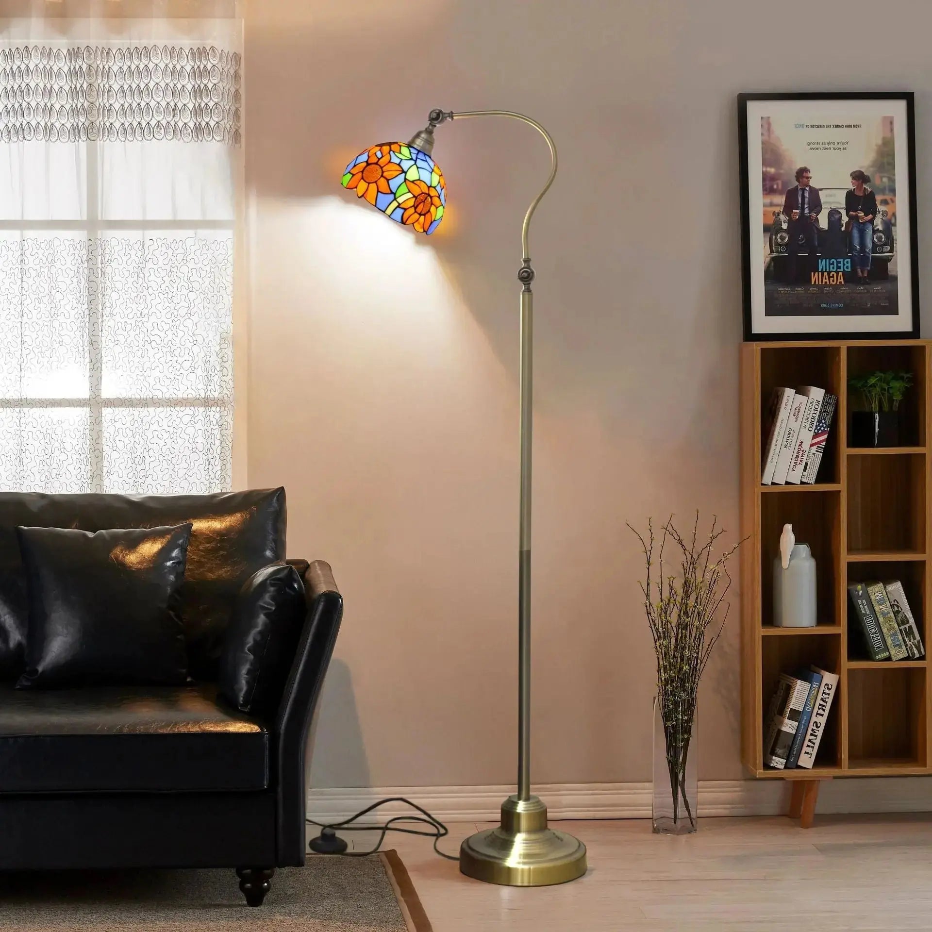 20cm Vintage Floor Tiffany Style Lamps Stained Glass Sunflower Lampshade Standing Light Classical Tiffany Lamp