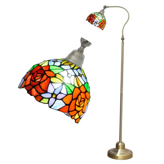 20cm Vintage Stained Glass Pastoral Gorgeous Roses Lampshade Red Tiffany Floor Lamp Classical Tiffany Lamp