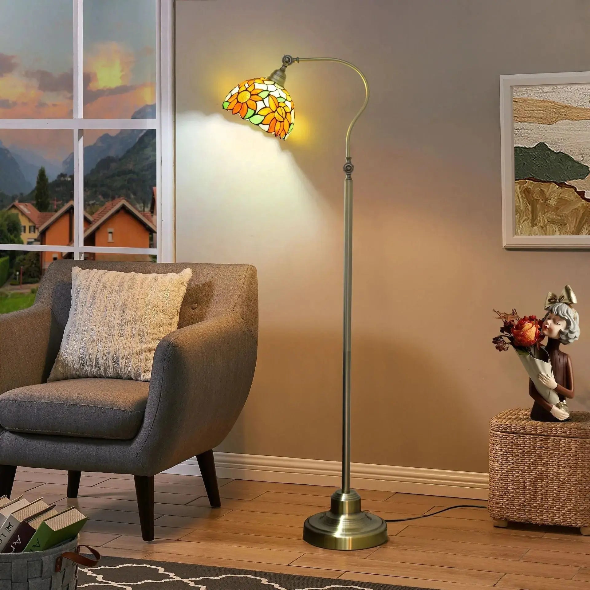 20cm Vintage Stained Glass Sunflower Lampshade Antique Tiffany Floor Lamps Classical Tiffany Lamp