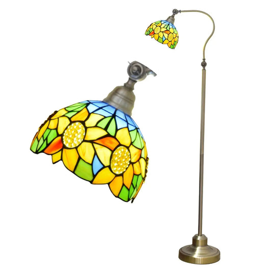 20cm Vintage Stained Glass Pastoral Yellow Sunflower Lampshade Tiffany Floor Light Classical Tiffany Lamp