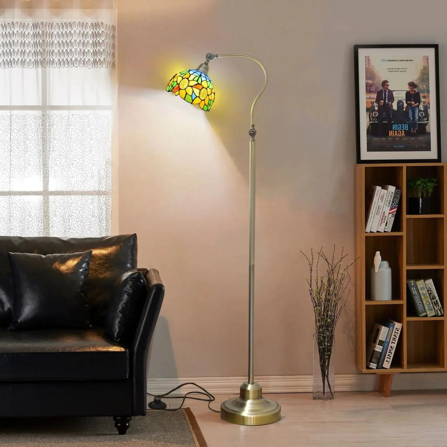 20cm Vintage Stained Glass Pastoral Yellow Sunflower Lampshade Tiffany Floor Light Classical Tiffany Lamp