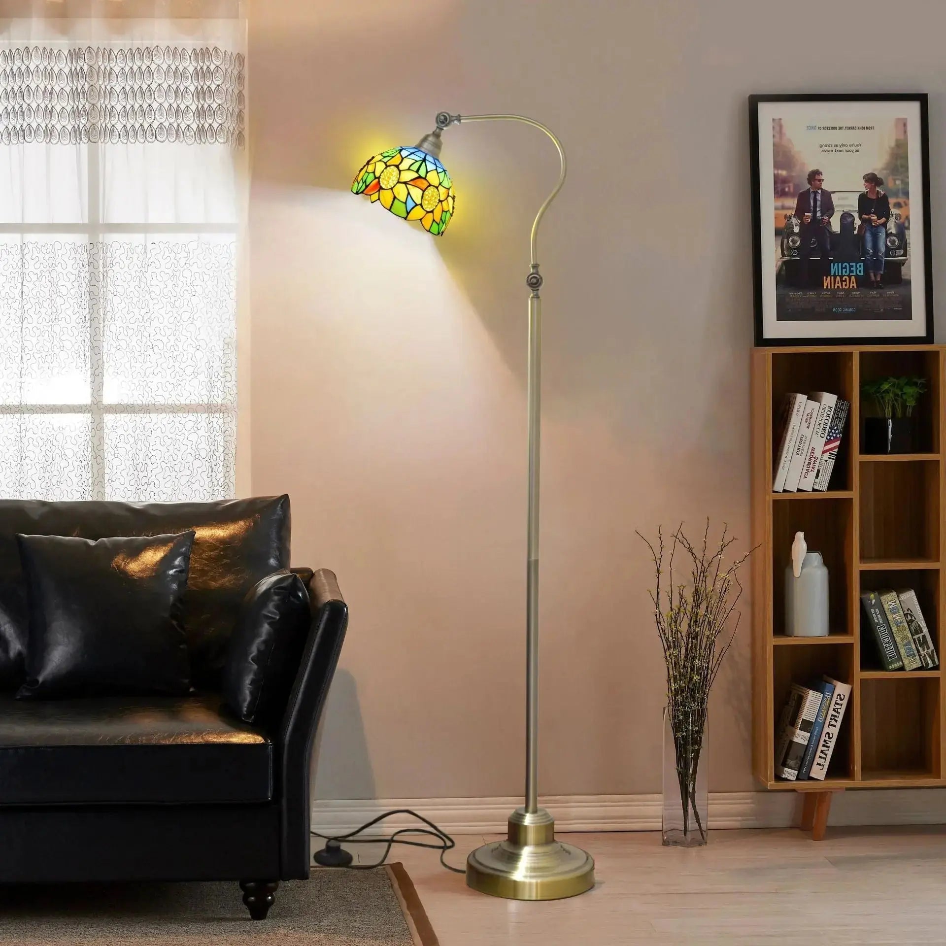 20cm Vintage Stained Glass Pastoral Yellow Sunflower Lampshade Tiffany Floor Light Classical Tiffany Lamp