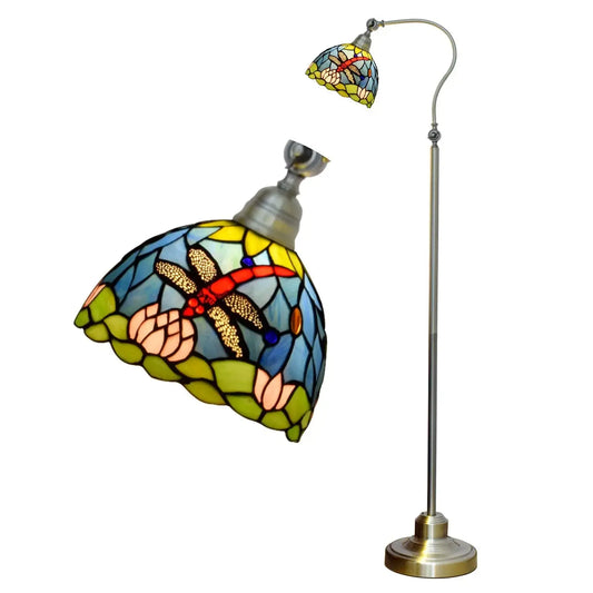 20cm Vintage Stained Glass Rural Green Lampshade Dragonfly Tiffany Style Floor Lamp CTL
