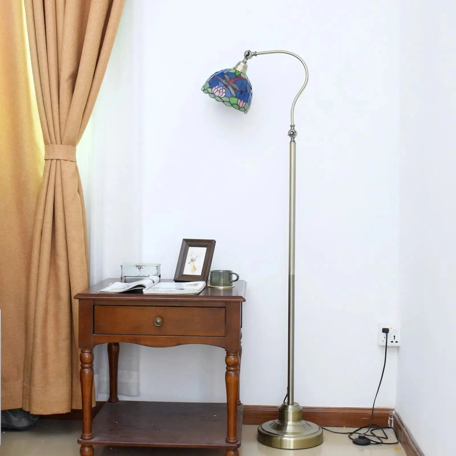 20cm Vintage Stained Glass Rural Green Lampshade Dragonfly Tiffany Style Floor Lamp CTL