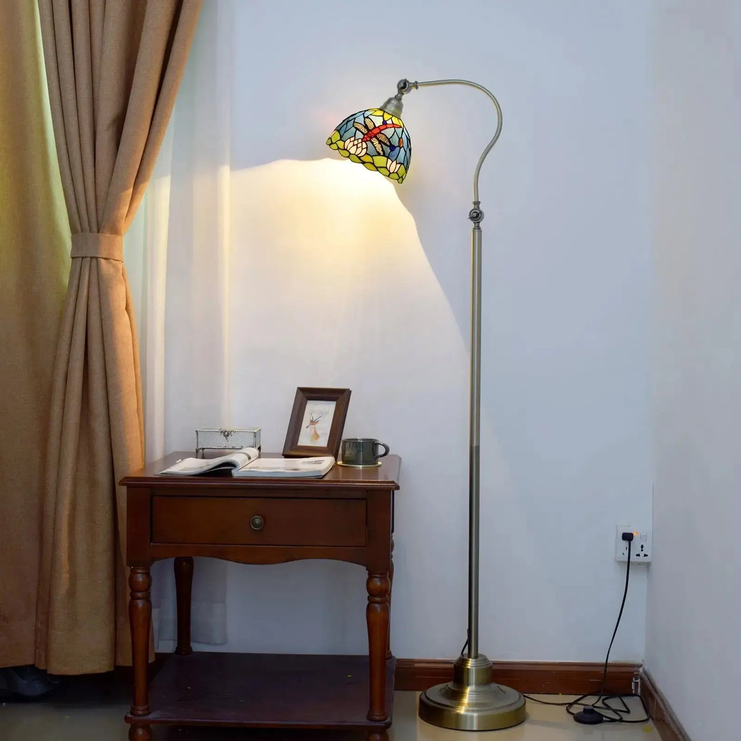 20cm Vintage Stained Glass Rural Green Lampshade Dragonfly Tiffany Style Floor Lamp CTL