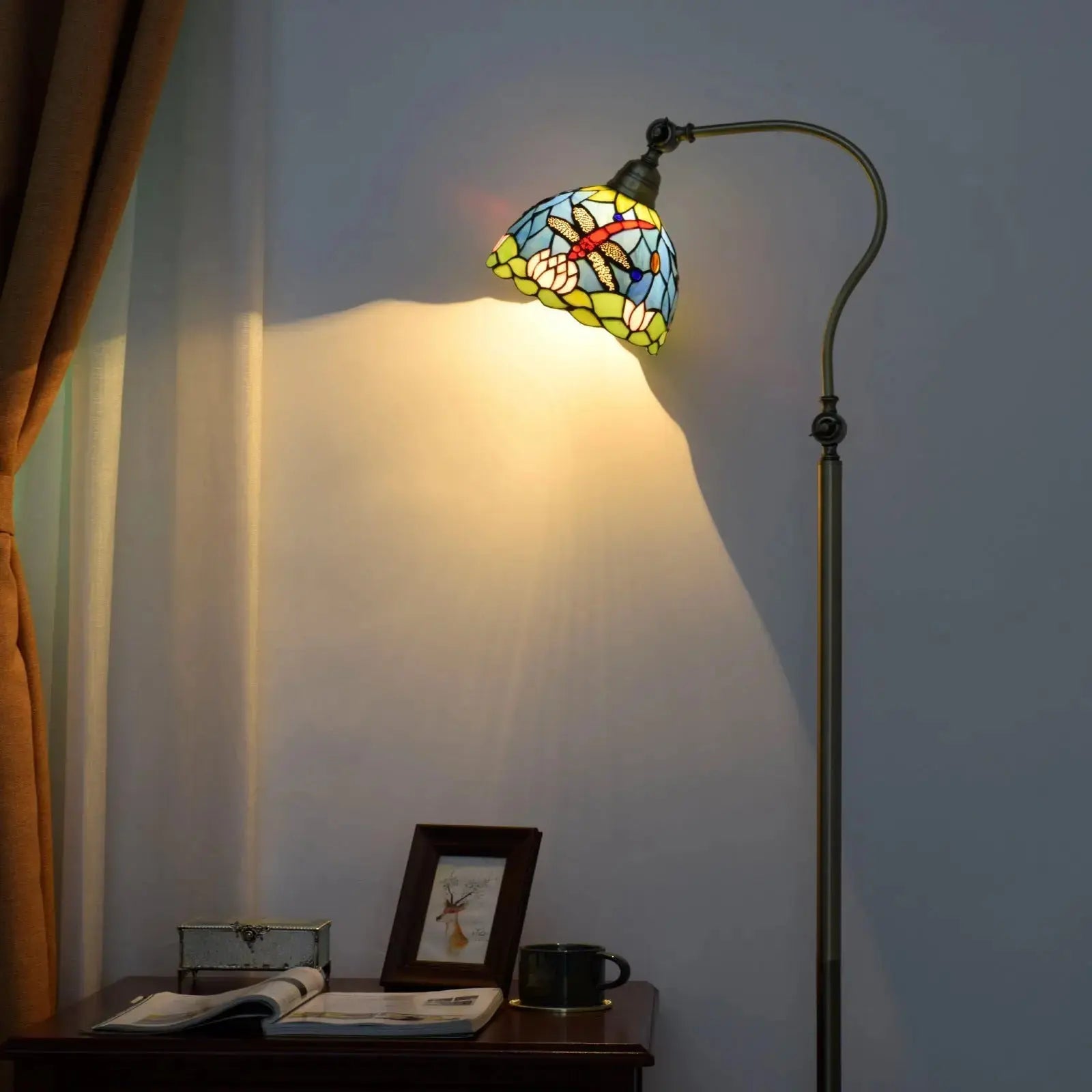 20cm Vintage Stained Glass Rural Green Lampshade Dragonfly Tiffany Style Floor Lamp CTL