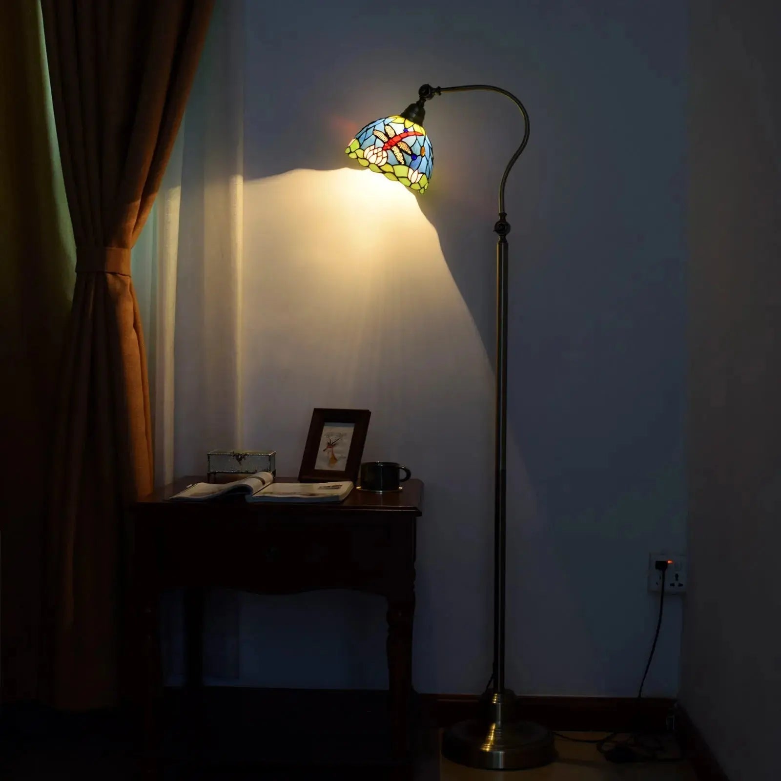 20cm Vintage Stained Glass Rural Green Lampshade Dragonfly Tiffany Style Floor Lamp CTL