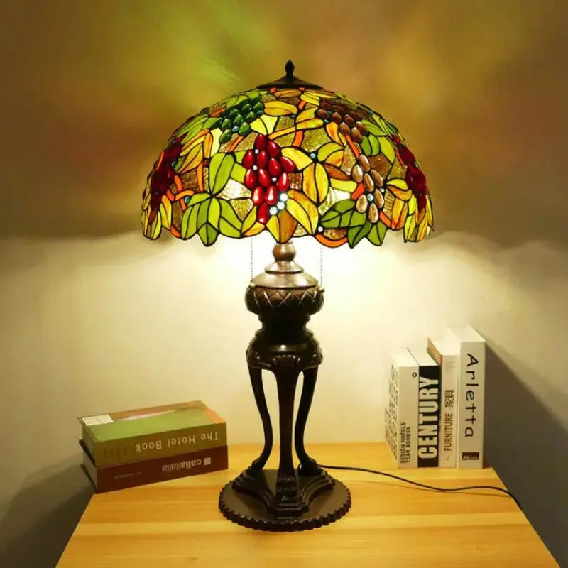 20inch Stained Glass Green Grapes Floral Large Tiffany Style Table Lamps Classical Tiffany Lamp