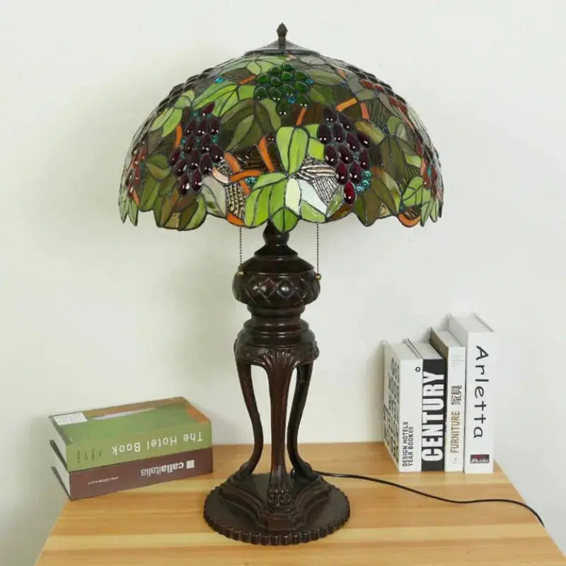 20inch Stained Glass Green Grapes Floral Large Tiffany Style Table Lamps Classical Tiffany Lamp