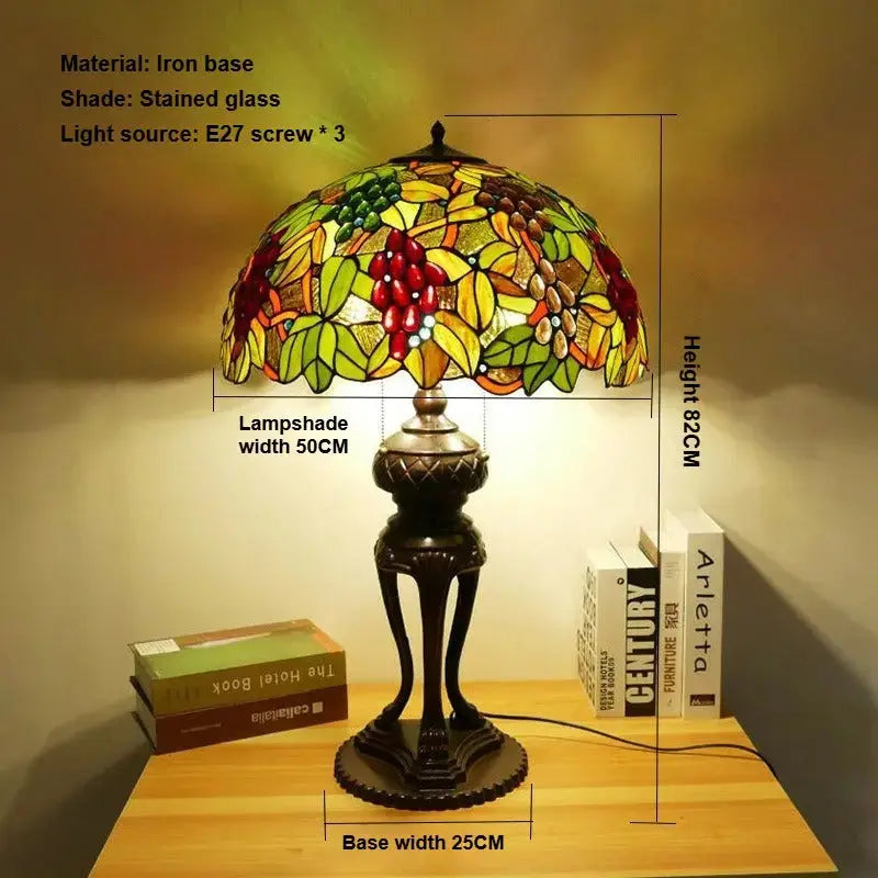 20inch Stained Glass Green Grapes Floral Large Tiffany Style Table Lamps Classical Tiffany Lamp