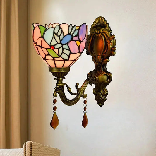 Mini Tiffany Glass Wall Sconces Stained Glass Crystal Floral Bird Wall Lamp Classical Tiffany Lamp