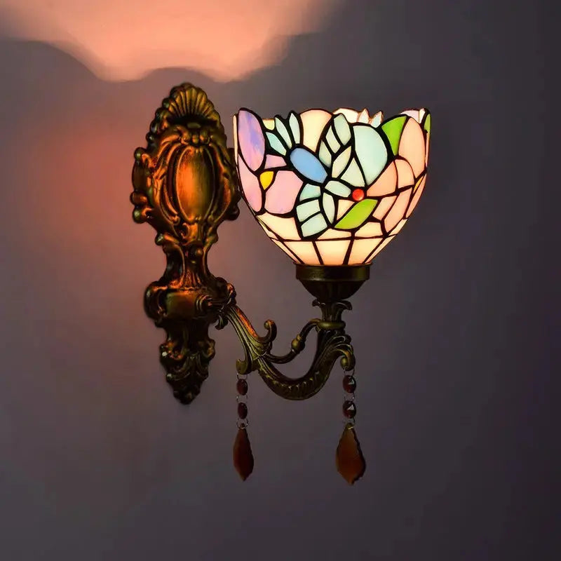Mini Tiffany Glass Wall Sconces Stained Glass Crystal Floral Bird Wall Lamp Classical Tiffany Lamp