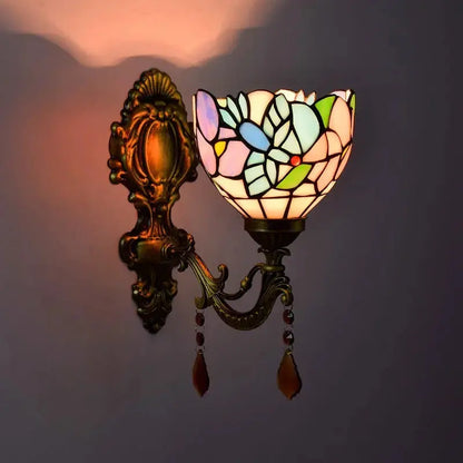 Mini Tiffany Glass Wall Sconces Stained Glass Crystal Floral Bird Wall Lamp Classical Tiffany Lamp