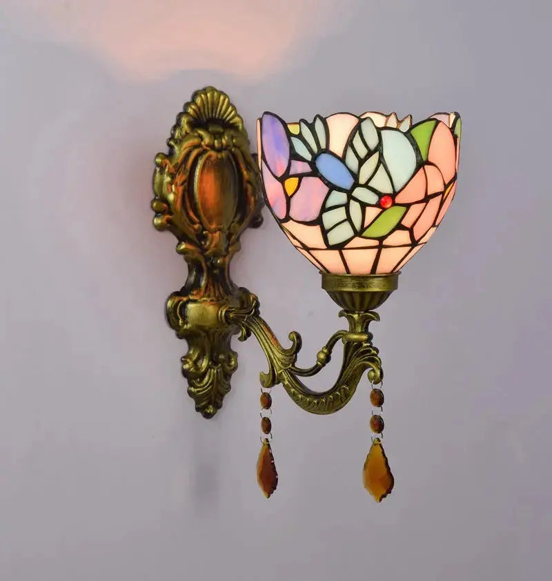 Mini Tiffany Glass Wall Sconces Stained Glass Crystal Floral Bird Wall Lamp Classical Tiffany Lamp
