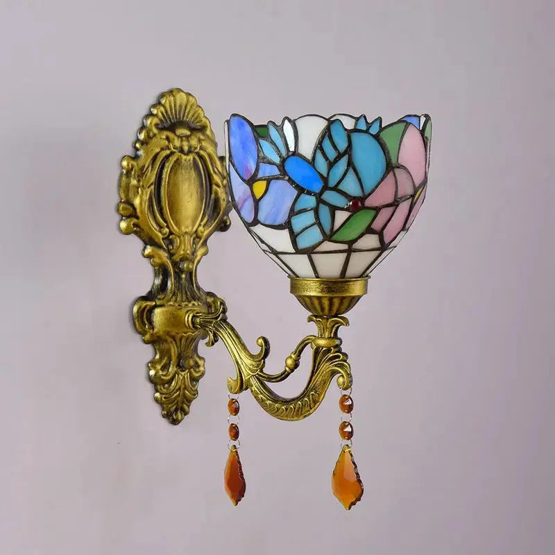 Mini Tiffany Glass Wall Sconces Stained Glass Crystal Floral Bird Wall Lamp Classical Tiffany Lamp