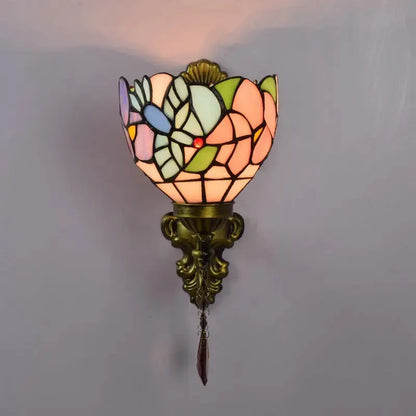 Mini Tiffany Glass Wall Sconces Stained Glass Crystal Floral Bird Wall Lamp Classical Tiffany Lamp
