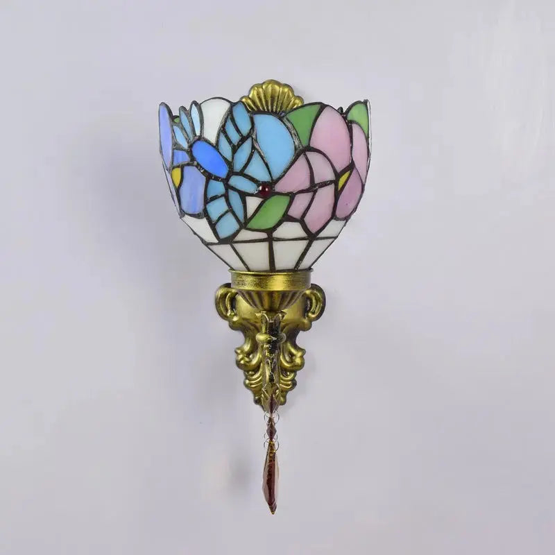 Mini Tiffany Glass Wall Sconces Stained Glass Crystal Floral Bird Wall Lamp Classical Tiffany Lamp