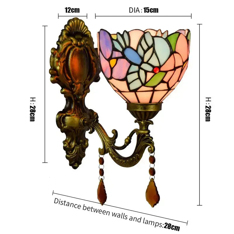 Mini Tiffany Glass Wall Sconces Stained Glass Crystal Floral Bird Wall Lamp Classical Tiffany Lamp