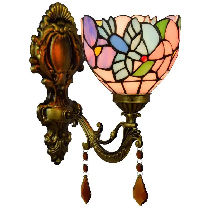 Mini Tiffany Glass Wall Sconces Stained Glass Crystal Floral Bird Wall Lamp Classical Tiffany Lamp