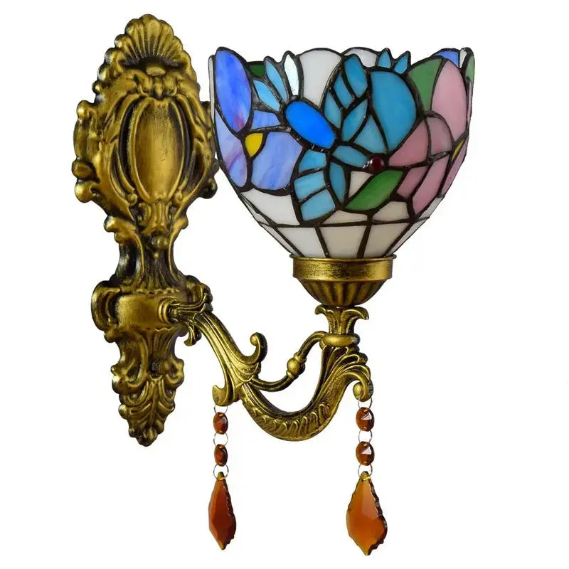 Mini Tiffany Glass Wall Sconces Stained Glass Crystal Floral Bird Wall Lamp Classical Tiffany Lamp