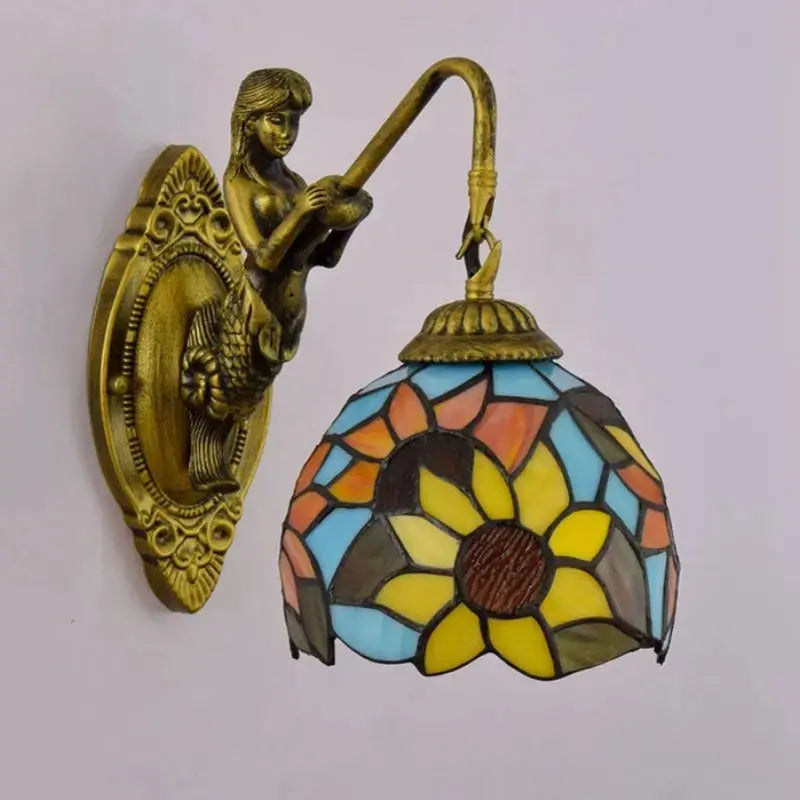 6inch Mini Tiffany Style Lamps Stained Glass Sunflower Lampshade Wall Light Classical Tiffany Lamp