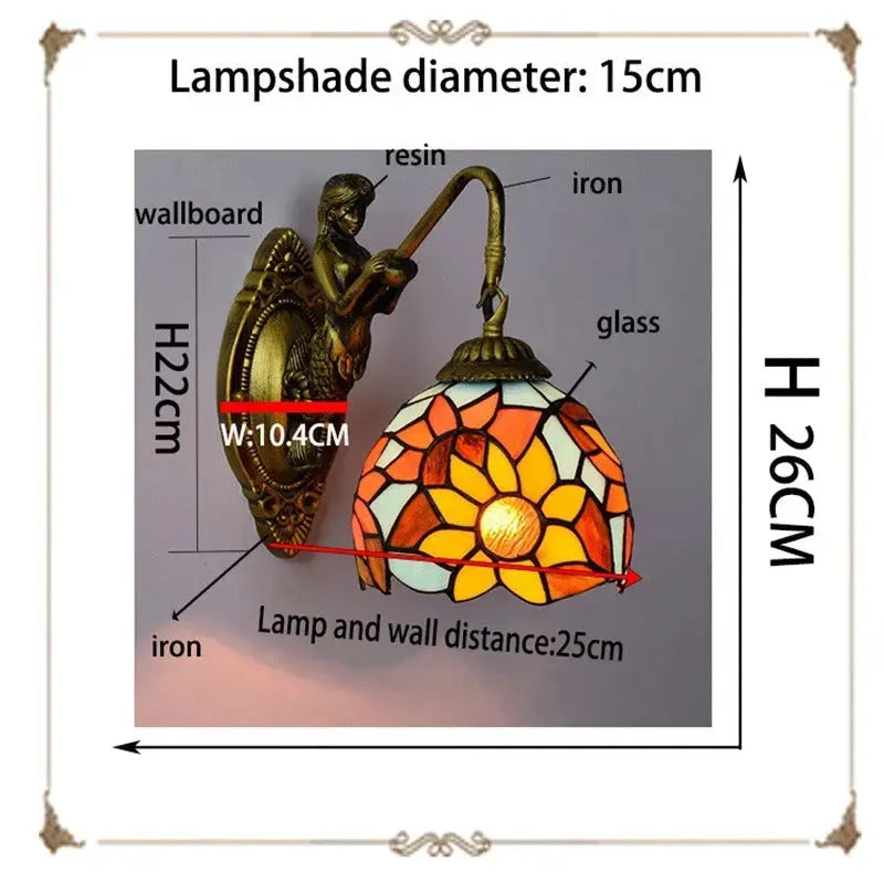 6inch Mini Tiffany Style Lamps Stained Glass Sunflower Lampshade Wall Light Classical Tiffany Lamp