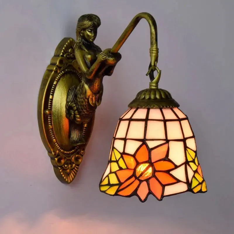 6inch Mini Tiffany Sconce Light Stained Glass Sunflower Lampshade Wall Lamp Classical Tiffany Lamp