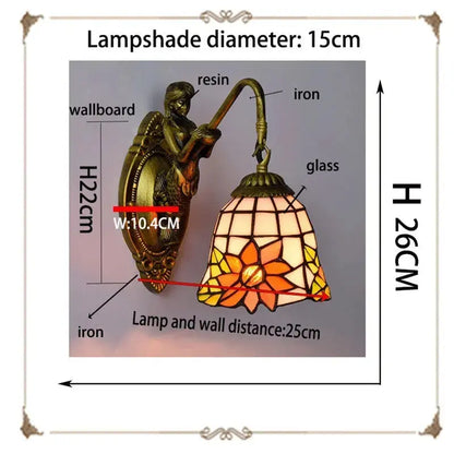6inch Mini Tiffany Sconce Light Stained Glass Sunflower Lampshade Wall Lamp Classical Tiffany Lamp