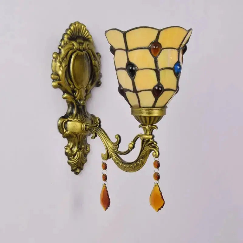 Tiffany Sconce Light Stained Glass Yellow Beads Lampshade Mini Wall Lamp Classical Tiffany Lamp