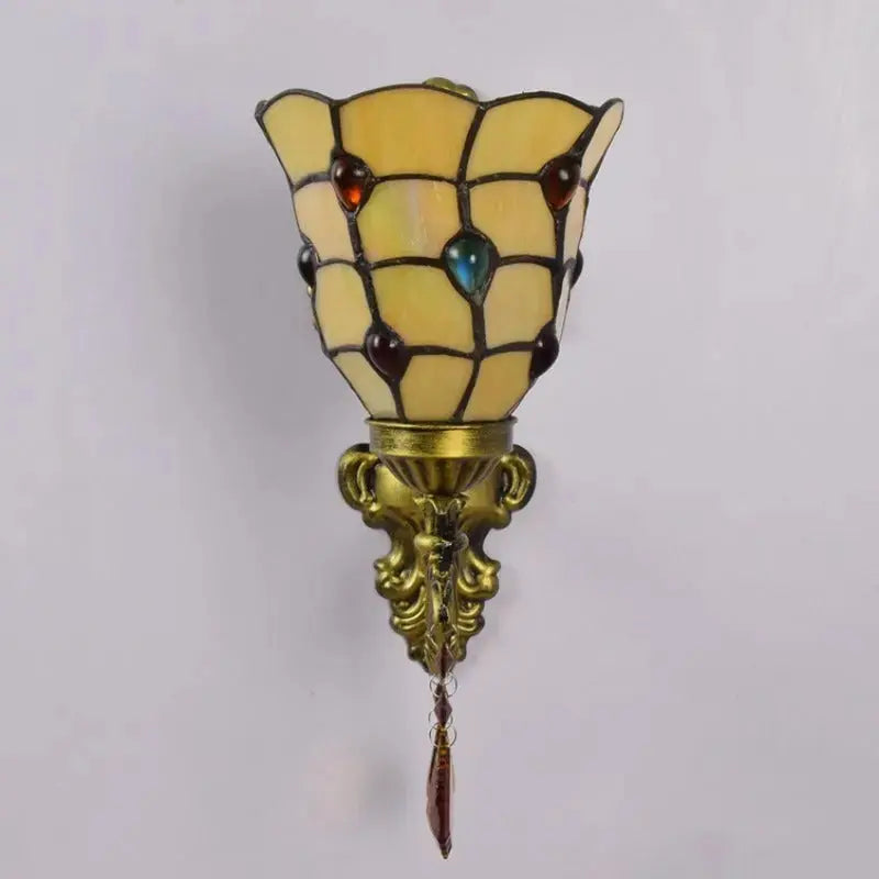 Tiffany Sconce Light Stained Glass Yellow Beads Lampshade Mini Wall Lamp Classical Tiffany Lamp