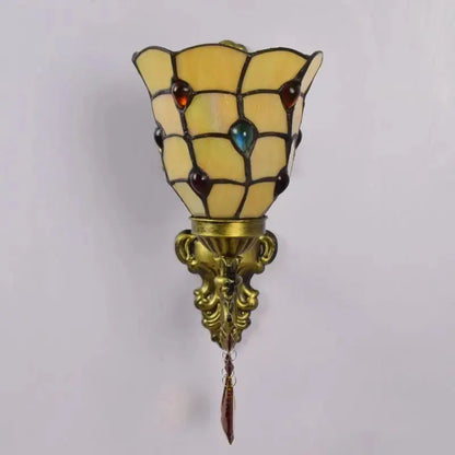 Tiffany Sconce Light Stained Glass Yellow Beads Lampshade Mini Wall Lamp Classical Tiffany Lamp