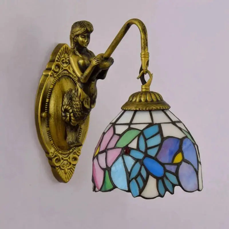 6inch Small Vintage Tiffany Lamps Stained Glass Bird Flower Wall Lamp Classical Tiffany Lamp