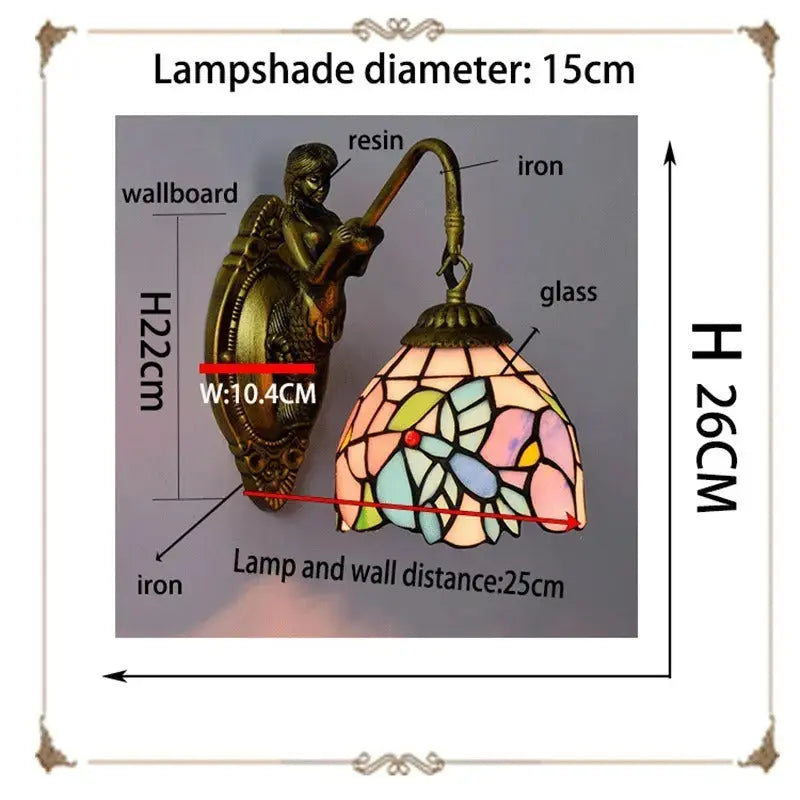 6inch Small Vintage Tiffany Lamps Stained Glass Bird Flower Wall Lamp Classical Tiffany Lamp