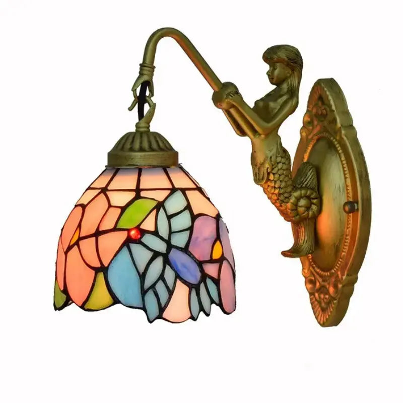 6inch Small Vintage Tiffany Lamps Stained Glass Bird Flower Wall Lamp Classical Tiffany Lamp