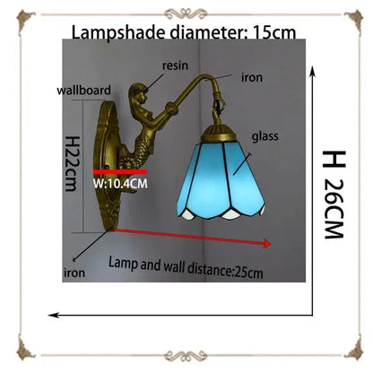 6inch Small Tiffany Wall Sconce with Stained Glass Blue Lampshade Classical Tiffany Lamp