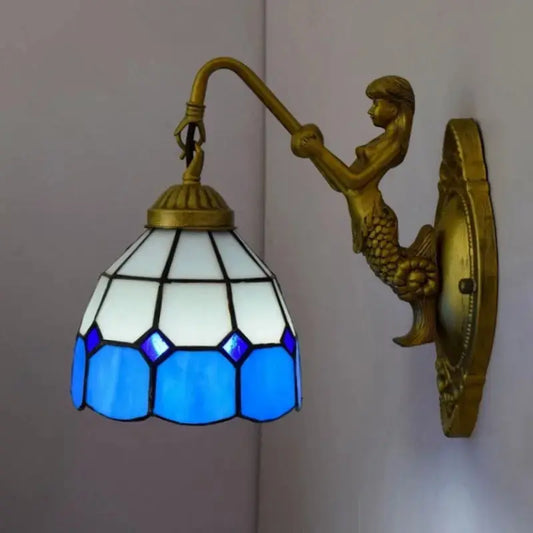6inch Small Tiffany Lamp Stained Glass Blue Lampshade Wall Sconce Classical Tiffany Lamp