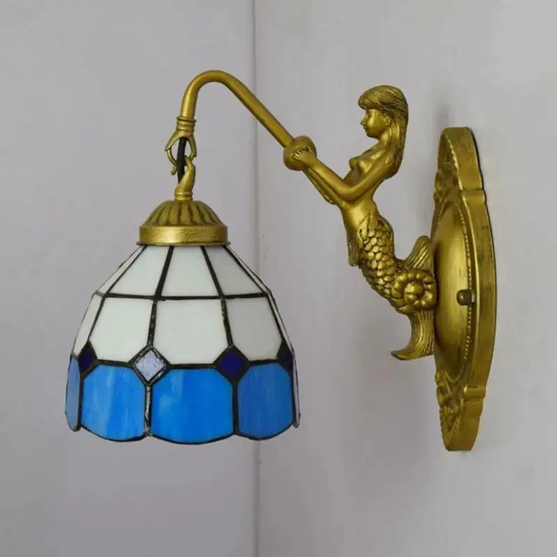 6inch Small Tiffany Lamp Stained Glass Blue Lampshade Wall Sconce Classical Tiffany Lamp
