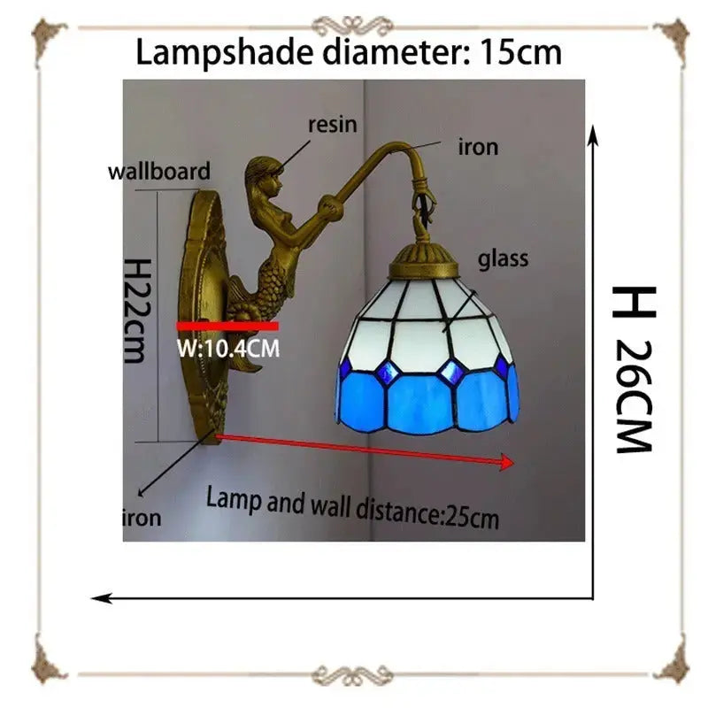 6inch Small Tiffany Lamp Stained Glass Blue Lampshade Wall Sconce Classical Tiffany Lamp
