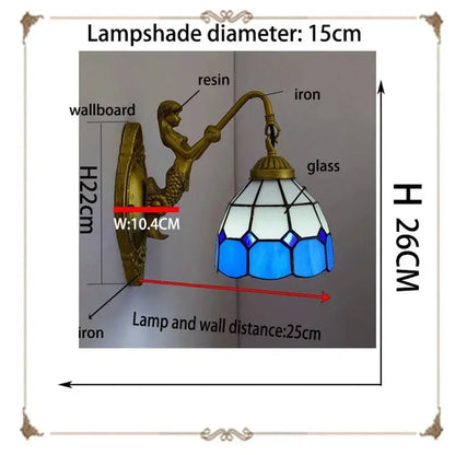 6inch Small Tiffany Lamp Stained Glass Blue Lampshade Wall Sconce Classical Tiffany Lamp