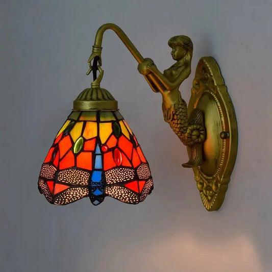 6inch Small Stained Glass Tiffany Wall Lights Dragonfly Lampshade Classical Tiffany Lamp