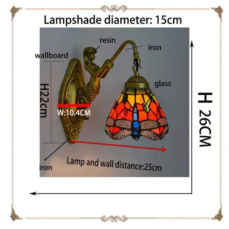 6inch Small Stained Glass Tiffany Wall Lights Dragonfly Lampshade Classical Tiffany Lamp