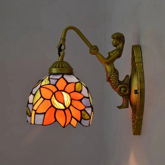 6inch Small Tiffany Glass Lamp with Sunflower Lampshade Wall Sconce Classical Tiffany Lamp