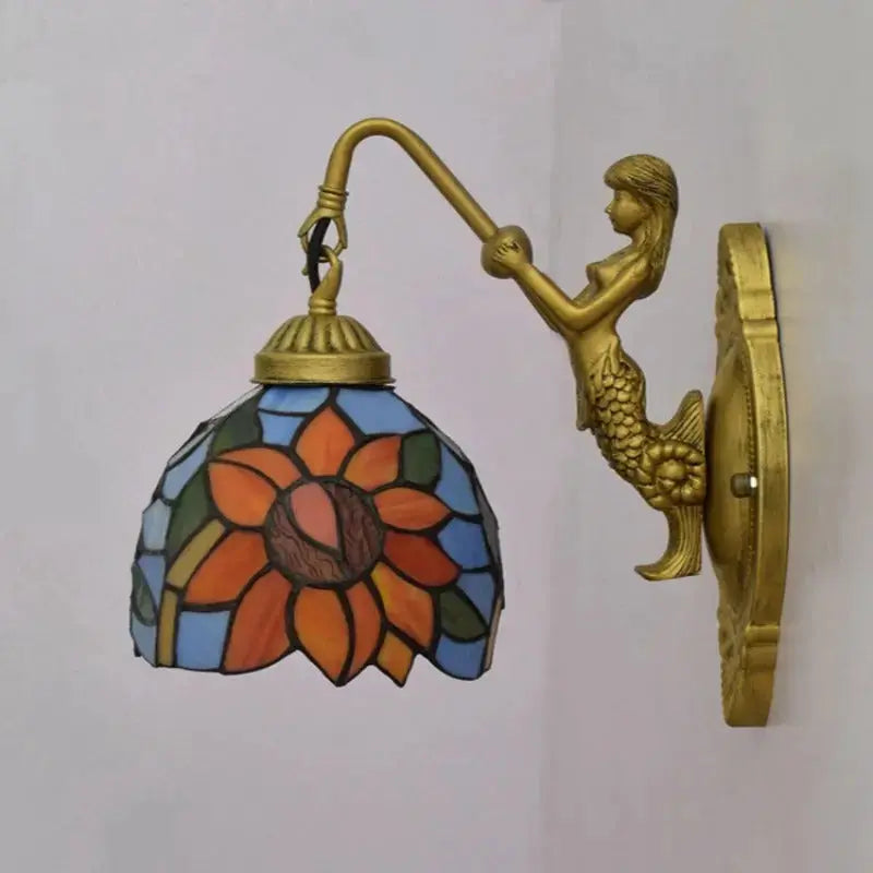 6inch Small Tiffany Glass Lamp with Sunflower Lampshade Wall Sconce Classical Tiffany Lamp