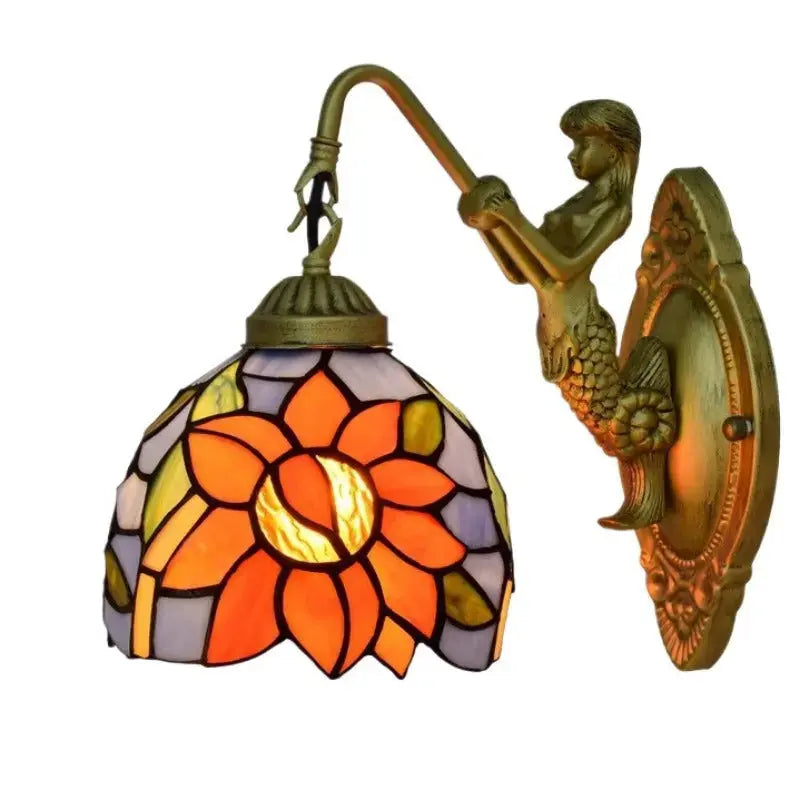 6inch Small Tiffany Glass Lamp with Sunflower Lampshade Wall Sconce Classical Tiffany Lamp