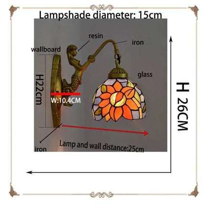 6inch Small Tiffany Glass Lamp with Sunflower Lampshade Wall Sconce Classical Tiffany Lamp