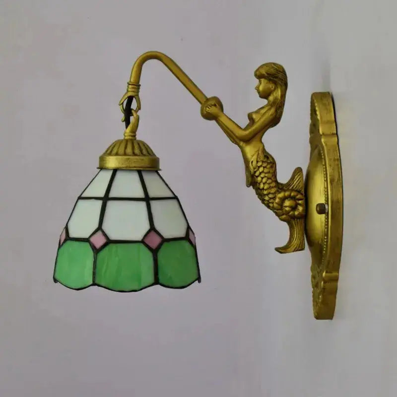 6inch Stained Glass Green Lampshade Tiffany Wall Sconce Classical Tiffany Lamp