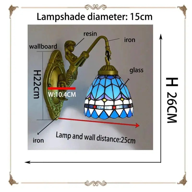 6inch Small Tiffany Lamp Stained Glass Blue Lampshade Tiffany Wall Lights Classical Tiffany Lamp